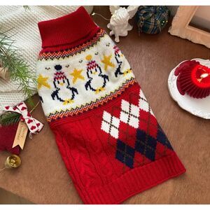 Christmas Red Penguin Pet Sweater, Small Dog and Cat Pet Apparel for Winter